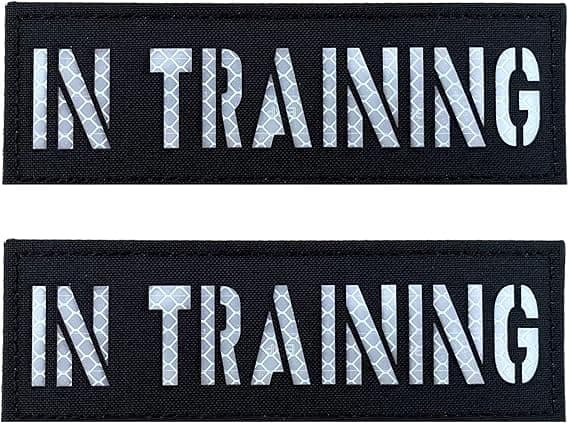 Reflective "IN TRAINING" Dog Patches (Black/White, 2 Pack)