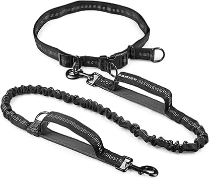 Pamiou Hands-Free Tactical Bungee Dog Leash with Waist Belt